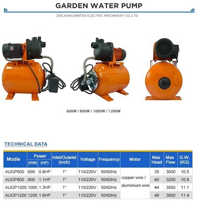 Bomba de água automática doméstica para irrigação de jardim 1.1HP 3200L/H